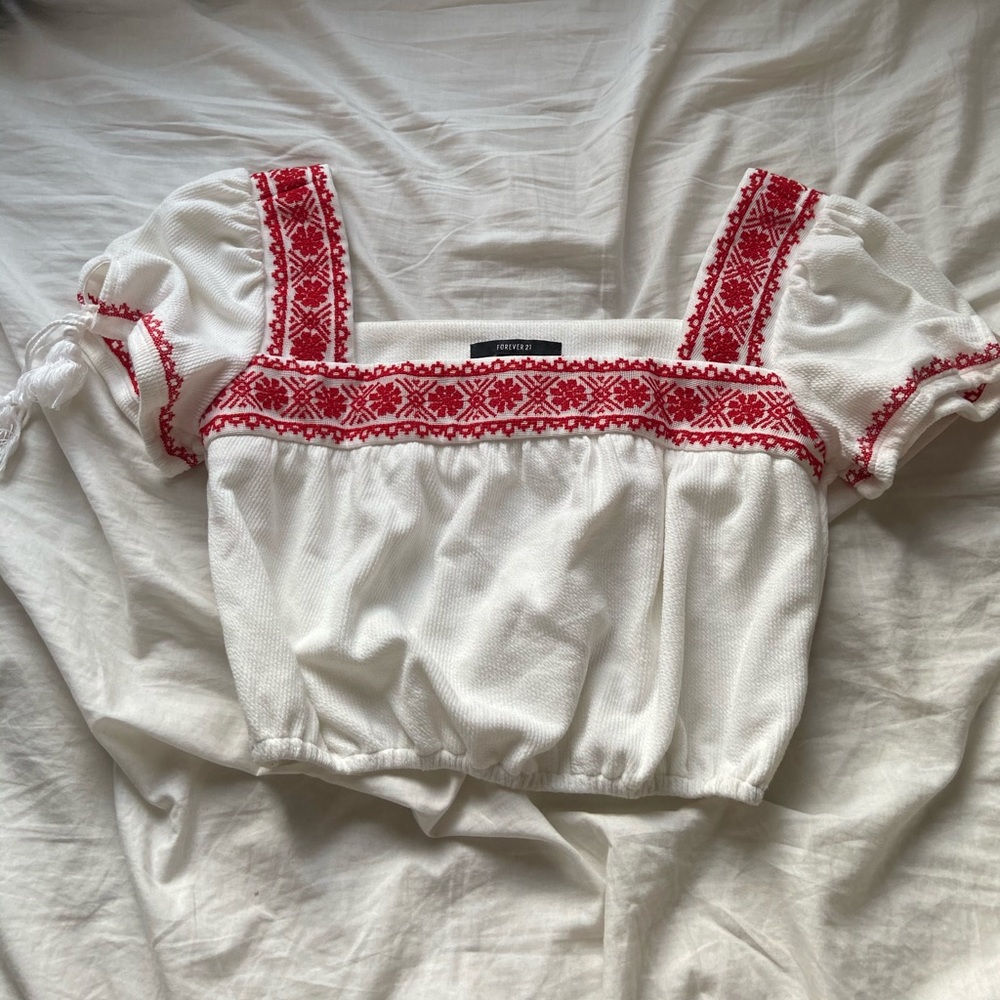Forever 21 red white crop top - Picture 2 of 3